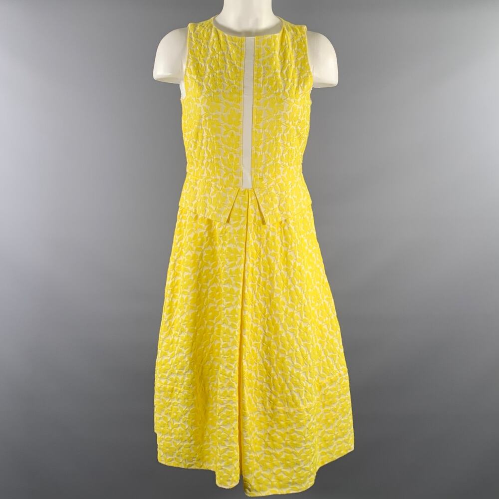 JIL SANDER Size 2 Yellow White Jacquard A-Line Dress